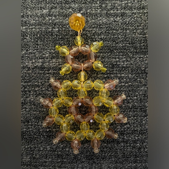 J. Crew Statement Beaded Post Earrings | 3 1/4” Long | Yellow and Gold - Picture 3 of 4